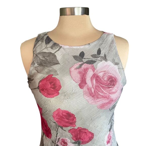 VTG Dressbarn Sage Rose Floral Maxi Dress Crinkle Chiffon Sz 8 Fairy Cottage - Picture 5 of 10